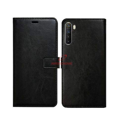 Image of Inside Rubber TPU with Card Pockets Magnetic Closure Protection Compatible with Realme X2, Realme XT (Black)