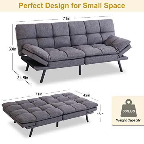Muuegm Futon Sofa Bed,Convertible Memory Foam Futon Couch For Small Spaces,Modern Loveseat Sleeper Sofa With Adjustable Armrests For Compact Living Room,Offices,Dorm,Studio/Grey #TOP2
