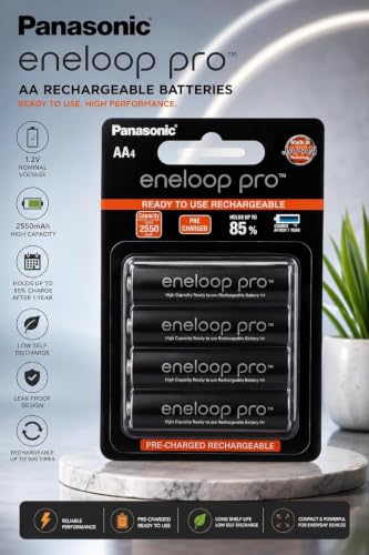 Image of Compatible with P@nasonic Eneloop Pro BK-3HCDE /4BT AA Rechargeable Batteries 2550mAh 1.2V Ni-MH Pre-Charged AA Cells Made in Japan for Camera Flash Xbox Controller High Drain Devices (4 Pack)