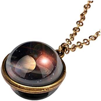 Sandistore125 Rose Choker Necklaces for Women The Planet Glow Sided Necklace Dark Glass Galaxy System Dome In Pendant