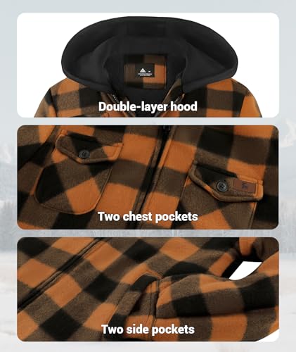 Image of ZITY Boys Flannel Jacket Sherpa Lined Zip Up Hoodie