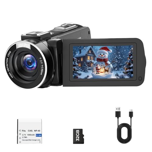 Videocamera 1080P Camcorder 48MP zoom digitale 18X Vlogging Camera per Youtube, 3.0' 270°Schermo Webcam Video Camera con Scheda da 32 GB & Batteria
