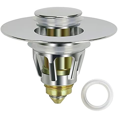 Upgraded Edition Stainless Steel Bullet Core Push Type Basin Pop-up Drain Filter, No Overflow Bounce Core Push-Type Converter Sink Drain Plug with Basket(for 1.1''~1.96'' Diameter Drains) Cover