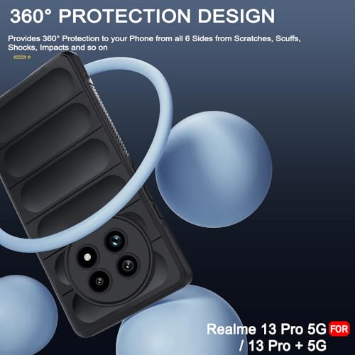 Image of TheGiftKart Liquid Silicon Back Cover Case for Realme 13 Pro / 13 Pro Plus 5G | ShockProof Military Grade Protection | Micro-Fibre Cloth On Inner Side | Built-In Anti-Slip Grip Back Cover (TPU, Black)
