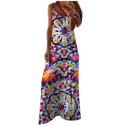 Maxi Dress,Womens Long Skirts, Fashionable Casual Sleeveless Suspenders, V-Neck, Printed Maxi Tank Long Dresses, Women's Plus Size Suspenders, Tie-Dye Sexy Long Skirt Dresses