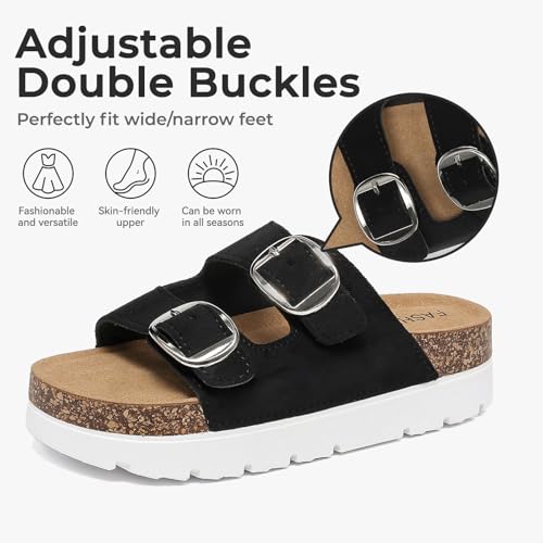 Image of Platform Sandals Womens Slides Cork Footbed Clogs Sandals With Arch Support | Wide Width Wedge Sandals with Adjustable Double Buckle, Non-Slip Mules Chunky Clogs Sandals for Walking, Beach Summer Shoes