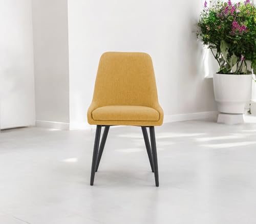 Image of Finch Fox Morris Glam Comfortable Fabric Upholstered Padded Living Room Side Dining Chair for Cafeteria Bedroom, Restaurents, Home, Office with Black Metal Legs in Yellow Color (Set of 2)