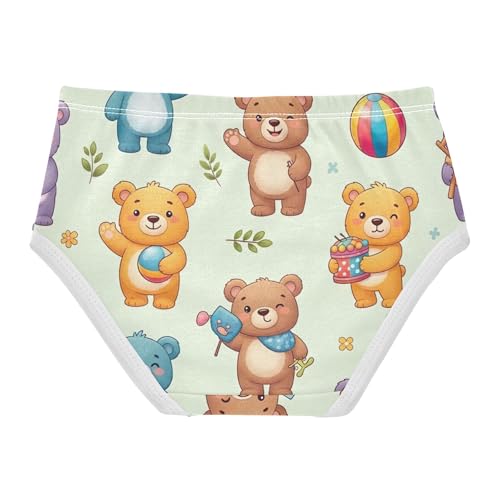 Cute Cartoon Brown Bears Beige Little Girl Panties Toddler Underwear Floral Cotton Fun Briefs Girls Undies 2t2