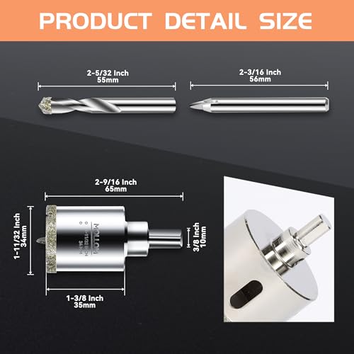 Image of MOLLOM 1-11 /32 inch (34mm) Diamond Hole Saw with 2 Pilot Drill Bit | Tile Hole Saw Smooth Cutting Porcelain Tiles,Ceramic,Marble,Granite