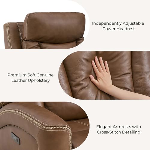 Image of CHITA Zero Gravity Leather Power Reclining Sofa, 3 Seater, Cafe