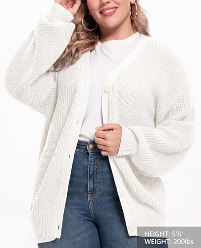 Image of QUALFORT Women's Oversized 100% Cotton Cardigan Sweater | Long Sleeve V Neck Button Down Open Front Knit Outerwear