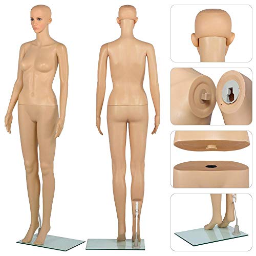 go2buy Female Dress Form Plastic Mannequin Full Body with Glass Base, Great for Displaying 68.9in