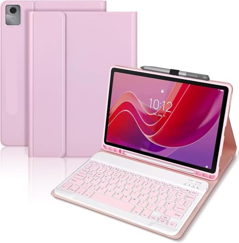 For Lenovo Tablet M11 Case with Keyboard 11 inch 2024 Detachable Bluetooth [UK layout] Keyboard for Lenovo M11 Tablet 11 inch (TB330FU/TB330XU) Pink