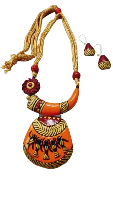 Fashweave Stylish and Designer Indian Traditional Terracotta and Necklace Tribal Design Set for Women & Girls (Orange) (B0BVZW81Q9) Amazon Price History, Amazon Price Tracker