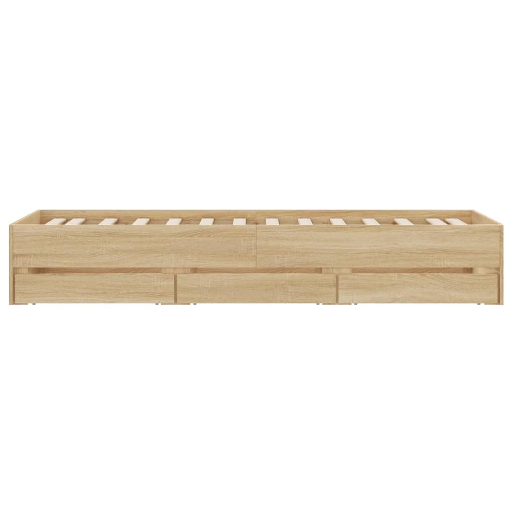 vidaXL Bettgestell, Bettrahmen mit Lattenrost, Bett Gästebett mit Schubladen, Einzelbett Schlafzimmerbett Schlafzimmermöbel, Sonoma-Eiche 100x200cm Holzwerkstoff