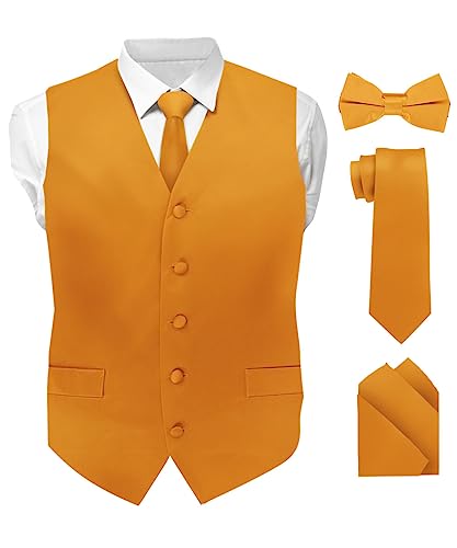 Solid Color Satin Suit Vest for Men Set of 4 - Vest, Tie, Bow Tie & Pocket Square (White Back)