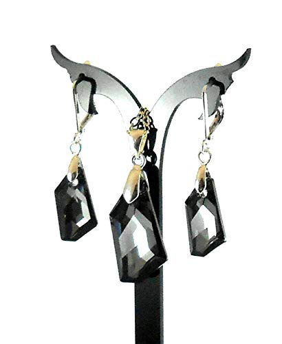 Designer 925 Stamped Sterling Silver Set Earrings Necklace Crystals Swarovski Leverback Pure 99.9 Plated Jewelry Drop Earwire Dangle for Women Bridal Valentine Mother's Day Business Gift Royal Grey