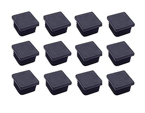12 Pack 1 Inch Square Plastic Plug Tubing End Cap Suitable for Square Tube (Black-12Pcs)