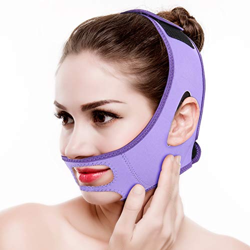 La ceinture faciale d'ascenseur de masque de visage de Semme serrent le bandage de peau, double menton enlever le bandage de perte de poids<br/>(Pourpre)