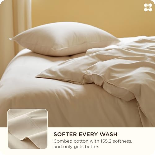 Image of Bedsure Cooling Duvet Cover Queen Size, Cotton & Viscose Derived from Bamboo Duvet Cover Set, PureWoven Ultra-Soft, Breathable & Lightweight Home Bedding for All Seasons (Beige, 90 inchx90 inch)