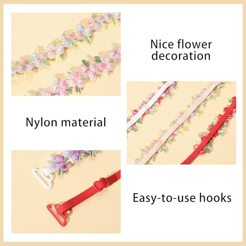 Image of FREEBLOSS 8 Pairs Decorative Bra Straps Adjustable Floral Bra Straps Replacement for Women Invisible Dress Strap for Dress