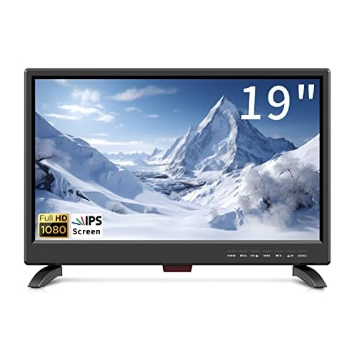 ZOSHING 19 inch Full HD 1080P LED TV,19 inch small tv with Digital T2 Tuner Freeview Receive,HDMI.USB slot,12 Volt charger cable for Small Lounge Kitchen Campervan(Full Viewing Angle)