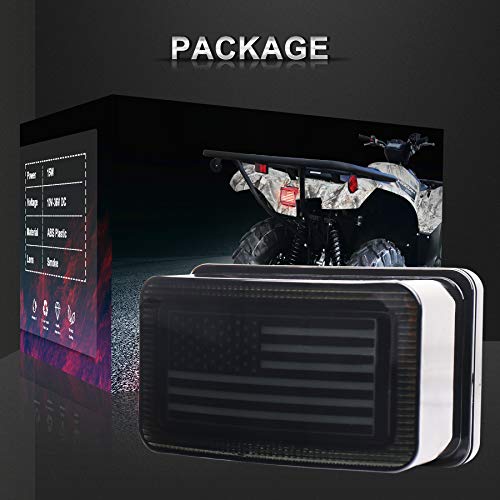 ATV Tail Light LED Smoke Lens with Reverse Brake Light, US Flag Design Tail Light for ATV UTV Yamaha Rhino Viking Grizzly Big Bear Kodiak Bruin Wolverin Bear Tracker