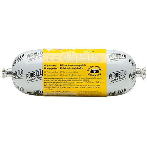PURBELLO Hunde-Rolle Huhn mit Möhren & Erbsen - Monoprotein Hundefutter mit hohem Fleischanteil - Nassfutter für Hunde - Hundewurst schnittfest & getreidefrei - 8 x 200 g