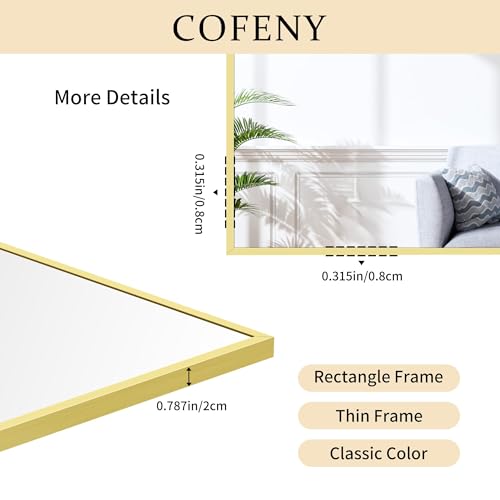 Image of COFENY Gold Bathroom Mirror for Wall, 30x36 Inch Rectangle with Metal Frame, Modern Vanity for Bathroom Living Room, Entryway Hangs Horizontal or Vertical