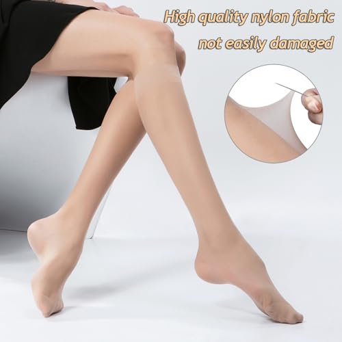 Image of Womens 6 Pairs Knee High Sheer Tight Stockings Silky Ultra Thin Through High Elasticity Stockings Reinforced Toe
