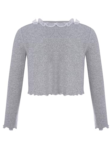 Kids Girls Dance Sweater Ballerina Ruffled Trim Long Sleeve Knit Wrap Top Ballet Cardigan Shrug Dancewear2
