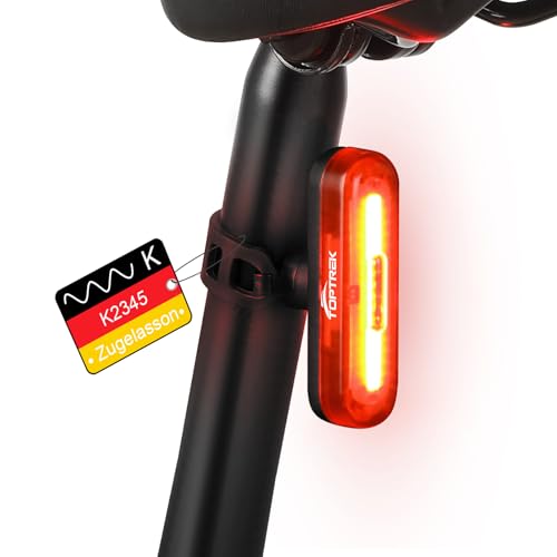 toptrek Rücklicht Fahrrad Sichtweite 200 Metern | Bike Rear Light Led StVZO Zugelassenes | Fahrrad Rücklicht USB-C Aufladbar Batterie | Fahrradlicht Hinten IPX5 Wasserdicht für Rennrad, MTB, E-Bike