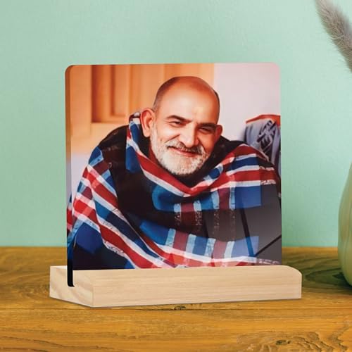 Image of Giftplease Neem Karoli Baba ji Tabletop Photo Frame with Wooden Stand | Desk for Home & Office Decor Spiritual Inspirational Gift Elegant Display Pictures GMP 103