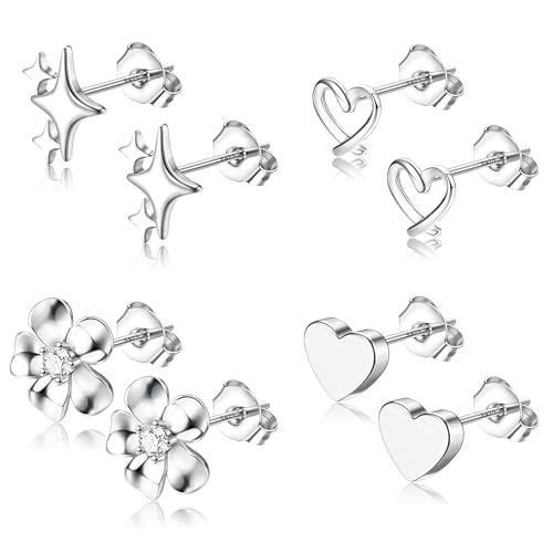 THUNARAZ Hypoallergenic Stud Earrings for Women Sterling Silver Post Earrings for Sensitive Ears...