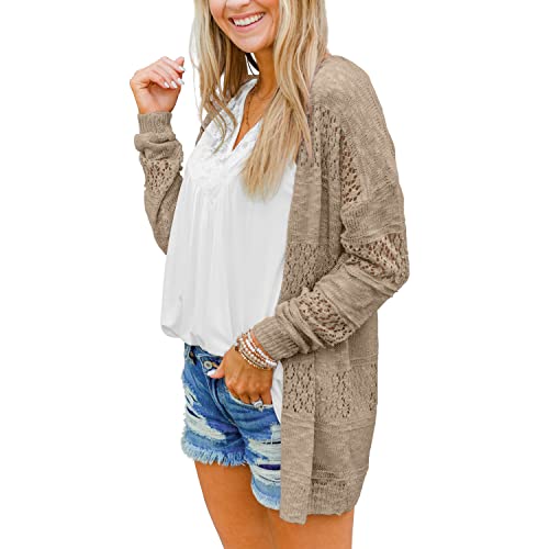 Besfly Women'S Breathable Crochet Cardigan Open Front Knit Cardigans Loose Outwear Boho Khaki M thumb #1