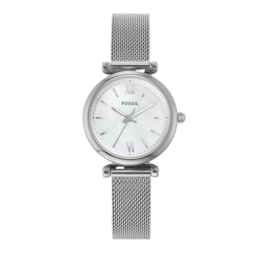 Fossil Montre Carlie pour femmes, mouvement à quartz trois aiguilles de couleur argentée avec bracelet en acier inoxydable