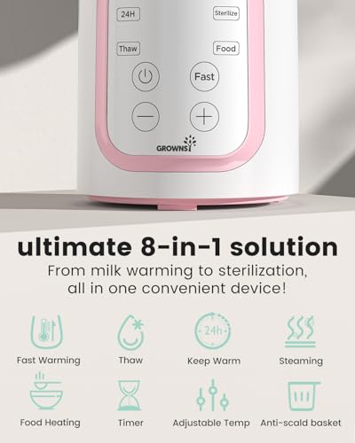 Image of Grownsy Bottle Warmer, Fast Baby Bottle Warmer for All Bottles, Milk Warmer for Breastmilk or Formula, Smart Temperature Control and Automatic Shut-Off- Pink