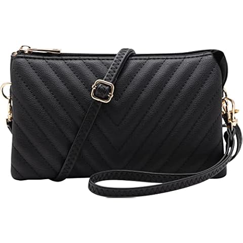 B BRENTANO Vegan Leather Multi-Pocket Crossbody Purse/Clutch with Card Slots, Removable Wristlet & Adjustable Shoulder Strap (Chevron Embroidered Black) Cover
