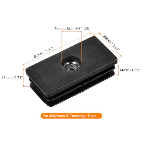 Image of uxcell 8Pcs Inserts for Rectangle Tubes with M8 Thread, for 1.97 inchx0.98 inch OD Rectangle Tube, Rectangle Black Plastic Plug Caster Insert Chair End Caps Furniture Leg Plug