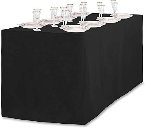 Miniatura 6 de Mantel rectangular negro ajustado de 4 pies de 48 pulgadas x 24 pulgadas, con caballete de poliéster, lavable, para bodas, banquetes, cocina, baby