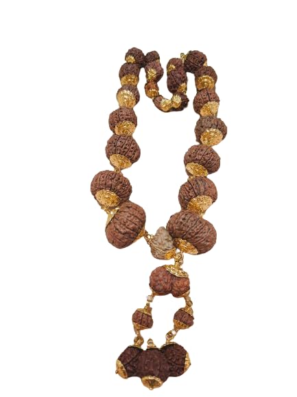 Gemstone Industry Indrani Mala Original Certified एक से इक्कीस मुखी रुद्राक्ष माला Indraksha Mala 1-21 with Trijuti Nepal Bead Gold Capping Indra Mala Ek Se Ikkis Mukhi Rudraksha Shahi Indrani Mala