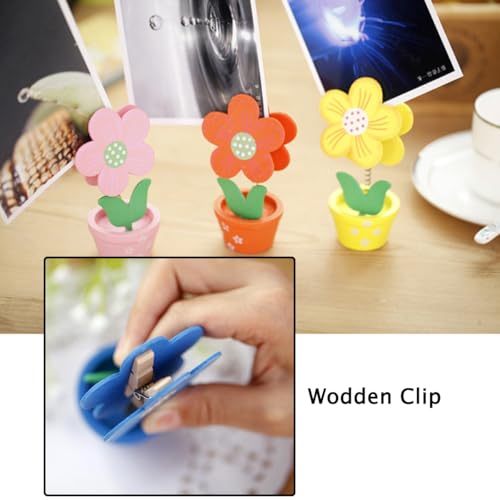 12er-Pack Blumen-Fotohalter aus Holz – Tischkartenständer aus Naturholz mit Federclip für Hochzeit, Büro, Party-Dekoration, Memo- und Bildpräsentation