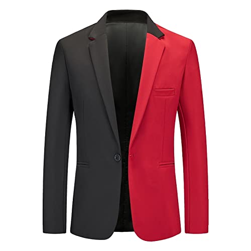 Men's Casual Suit Blazer Jackets Lightweight Sports Coats Color Block One Button Blazer Business Suit Jacket