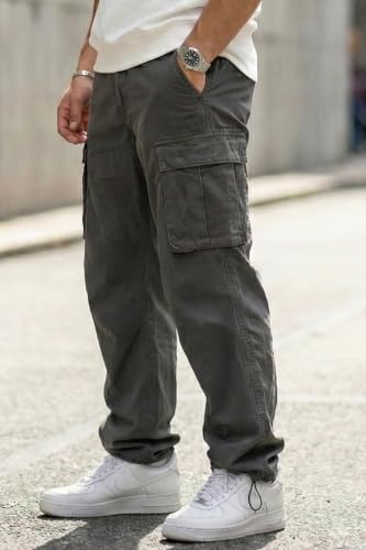 Image of Veirdo Men's Baggy Cargo Oversized Pants with Utility Pockets, Relaxed Loose Fit Street Style Trousers, All-Day Comfort, Perfect Casual Wear, Travel, (Size S to 2XL)
