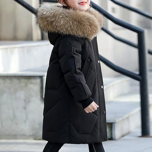 Teen Winter 𝖥𝗎𝗋 Hooded Down Coat Little Boys Girls Padded Thick Windproof Warm Puffer Jacket Casual Comfy Outerwear4