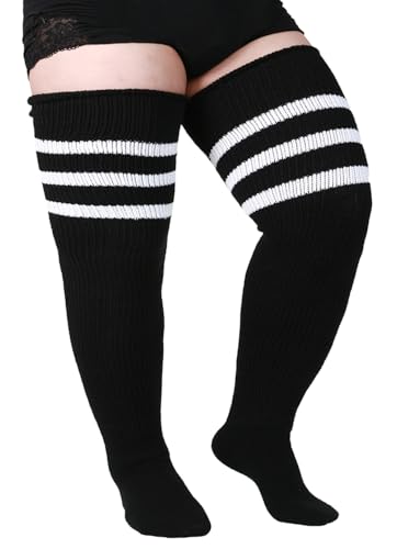 Women's Plus Size Thigh High Socks for Thick Thighs - Striped Over the Knee Leg Warmer Boot Socks