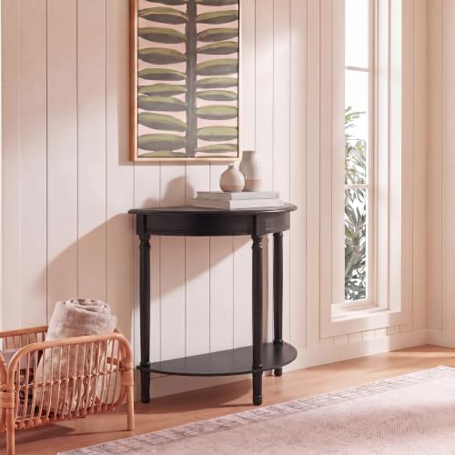 SAFAVIEH Furniture - Tinsley Half-Round Console Table - Black - Solid Wood - Farmhouse Demilune Design - Ideal for Entryway Hallway Living Room 28 W x 11.75 D x 28 H (CNS5723B)