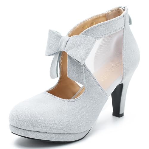 LIURUIJIA Women's Platform High Heels Bow Pumps Cutout Mesh Panel Wedding Work Party Dress Shoes