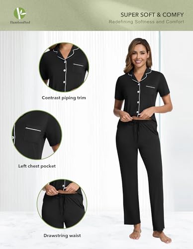 Image of Pajamas Set for Women Soft Knit Button Down Sleepwear 2 Piece Breathable Viscose from Bamboo Pjs S-XXL