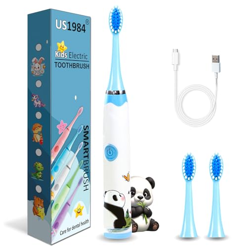 Image of Sonic Electric Toothbrush for Kids with 4 Modes, 3 Brush Heads & Type-C Rechargeable, Ultra Soft Nylon Bristles, IPX7 Waterproof, Electric Power Tooth brush (White)